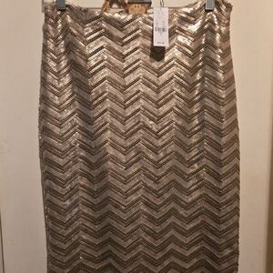 Gold Sequin Knee-Length Pencil Skirt